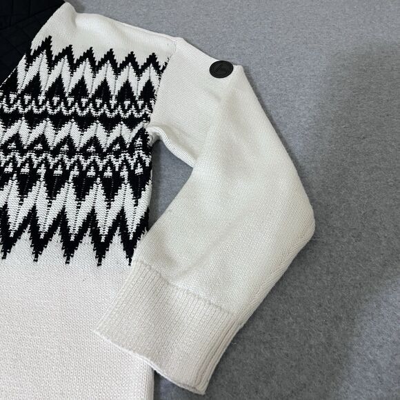 T By Talbots Women Sweater Large Black White Quilted Neck Fair Isle Thermolite - Picture 5 of 12